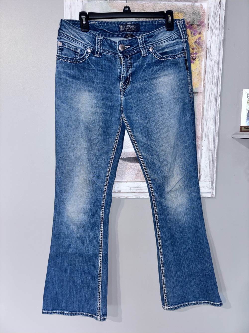 Silver Suki Bootcut Stretch Jeans 30 X 30 Thick Stitch Whisk & Fade Y2K